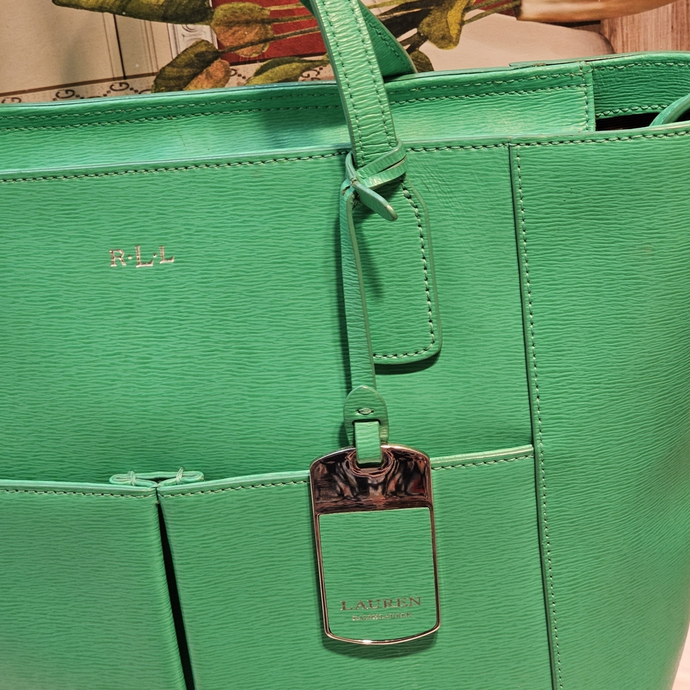 Lauren Ralph Lauren Green and Silver Tote Bag with Modern Design - Picture 9 of 13